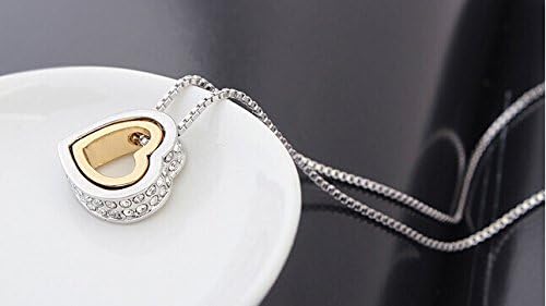 Shopshow Unique Double Heart Swarovski Elements Crystal Necklace Xmas Present Love Gift for Her Wife Women (Grey)