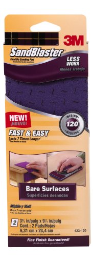 3M SandBlaster 423-120 Flexible Sanding Pad, 3.7 x 9.25-Inch, 120-Grit, Rectangle, 2-Sheet