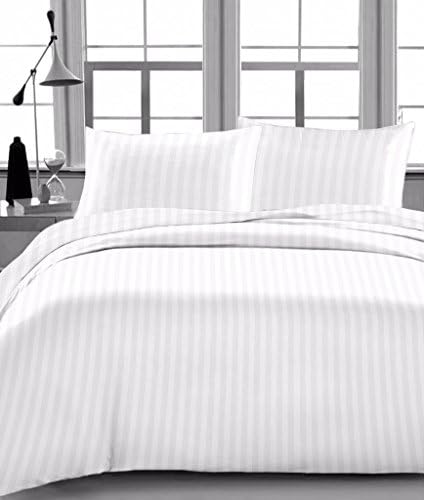 Linen Place Egyptian Cotton 300-Thread-Count Sateen Finish 4 PCs RV King Pocket Depth (+28 Inch) White Stripe