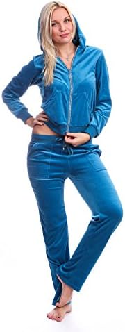2-piece Set: Hooded Velour Track Suit with Rhinestone Trimming