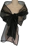 IMAGE OF Black Sheer Organza Evening Wrap Shawl for Prom Wedding Bride: Available in single or 6 packs
