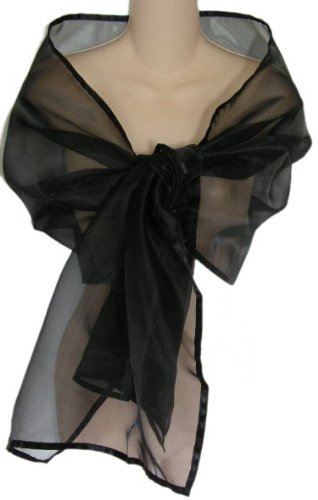 Black Sheer Organza Evening Wrap Shawl for Prom Wedding Bride: Available in single or 6 packs