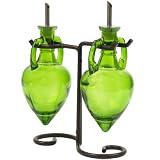Vintage or Retro Amphora Style Vinegar and Oil Dispensers ~ Two Lime Amphora Bottles & Swirl Stand ~ #AB2-L ~ Olive Oil Bottles ~ Vinegar Bottles ~ Decorative Liquid Dispenser Bottles ~ Cruet ~ Drizzler