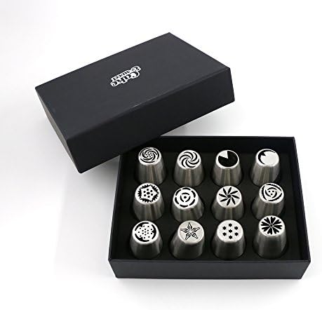 Set of 12pcs Stainless steel Russian Icing Piping Nozzles Tips Pastry Cake Decorating tips (Lager)