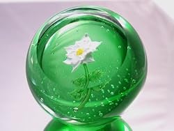 Murano Glass Emerald Crystal Bubble White Flower Paperweight