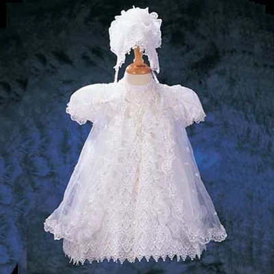 Newborn LITO Baptism Dress 3pc Christening Gown Hat Girls 0-3M