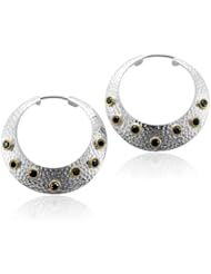 14k White Gold and Sterling Silver Round Disc Black Diamond Hoop Earrings (GH, I1-I2, 0.50 carat)