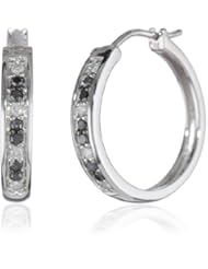 Sterling Silver Black and White Diamond Hoop Earrings (.33 cttw, H-I Color, I2-I3 Clarity)