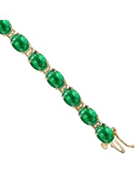 10K Yellow Gold Natural Emerald Oval Tennis Bracelet 5x7 mm stones, 7 inches