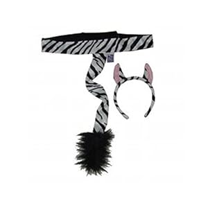 Kids Plush Zebra Headband Ears & Tail Jungle Safari Dressup Costume Set