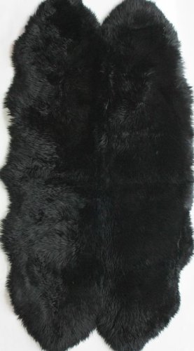 Genuine Sheepskin Rug Four Pelt Black Fur Shag 4x6 NEW