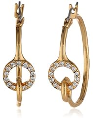 T Tahari "Essentials" Pave Circle Station Gold Hoop Earrings