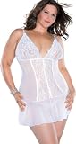 Plus Size Sheer White Lace Bridal Lingerie: Gorgeous See Through Babydoll Chemise