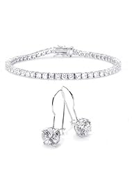 Bling Jewelry Sterling Silver CZ Classic Four Prong Tennis Bracelet Earrings Set