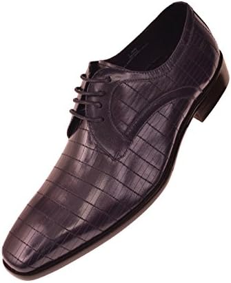 Steven Land Footwear Collection Mens Contemporary Navy Blue Genuine Leather Vertical Designed Plain Toe Oxford Dress Shoe : Style SL752-002