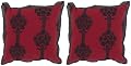Red and Black Floral Jute Blend Set of Two Pillows