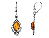 Vintage Style Dangle Drop Amber Earrings in Sterling Silver .925