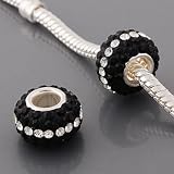 Andante-Stones Original Massiv 925 Sterling Silber Kristall Bead Schwarz Weiß Element Kugel für European Beads Modul Armband + Organzasäckchen