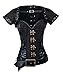 Charmian Women's Spiral Steel Boned Steampunk Retro Brocade and Leather Overbust Corset with Jacket and Belt Black Small