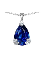 Original Star K (tm) Large 17x11mm Pear Shape Created Sapphire Designer Pendant in 925 Sterling Silver