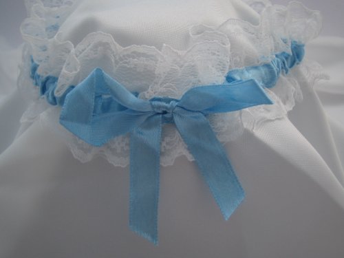 Produkt-Bild: Strumpfband zur Hochzeit mit Spitze in wei&szlig;/ blau