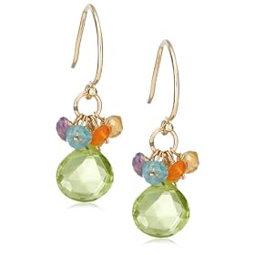 14k Yellow Gold Peridot Briolette Drop and Multi-Gemstone Beaded Earrings by Amazon.com Collection