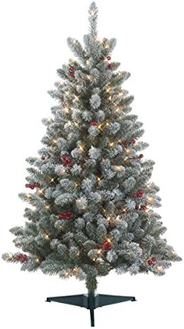 Artificial Christmas Tree Prelit 4.5' Redwood Pine Flocked Spruce Christmas Tree with Stand and 200 Clear Lights