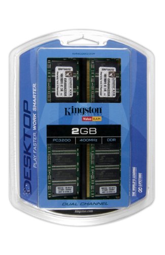 Kingston ValueRAM 2GB Kit 2x1GB Modules 400MHz PC3200 DDR Desktop Memory KVR400AK2/2GR