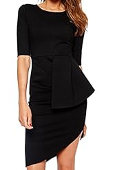 Checkered Print Elbow Length Sleeves Asymmetric Gathered Polyester/Spandex Spring Summer Winter Party Dress 