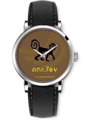 SPRAWL Aanalog Fashion Series Silver Ladies Watches of Genuine Black Leather Strap,Unique Wrist Watch for Women Girls Designed with Cute monkey bananas background