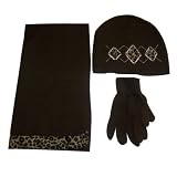 Ladies Knit Hat, Scarf and Glove Set with Argyle Design
