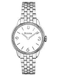 Bulova 96R181 Watch Diamond Gallery Ladies White Dial Steel Case Quartz Movement