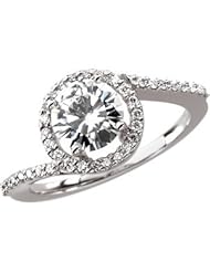 Ann Harrington Jewelry 14k White Gold 1 1/4 Ct (7 Mm) Round Charles & Covard Created Moissanite And 1/5 Ct Tw Diamond Antique Style Ring