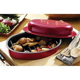 ENML RED OVL ROASTING DISH 33 X 24CM WITH RACK