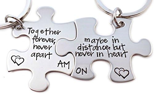 Oaklee MaeTogether Forever Never Apart Maybe In Distance, But Never In Heart Puzzle Piece Keychain Set of 2 - Personalized Key Chain - 1073