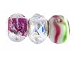 Pandora Style Charm Bead Set (Z255) Glass and Faceted Glass (Fits Troll too) ~ Fuchsia Glitter, Milk Clear Iridescent and Fuchsia & Lime Swirl