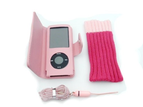 4G PINK WALLET CASE & FREE PINK SOCK COVER FOR THE NEW APPLE iPOD NANO (Nano-Chromatic) 4th GENERATION 8GB 16GB (SEP 2008)