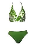 INC Acid Green Print Halter & Solid Bottom Bikini XS