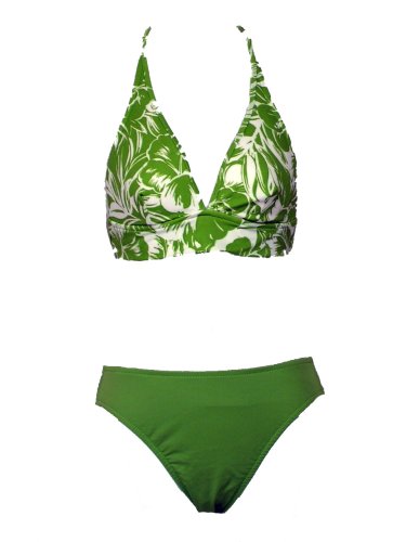 INC Acid Green Print Halter & Solid Bottom Bikini XS