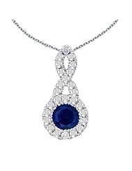 .22ct Round Sapphire Diamond Figure 8 Pendant in Sterling Silver with 18in chain