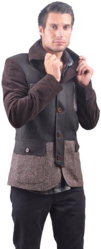 RNT23 JEANS Men's Wide Collar Contrast Sleeves and Lapel Jacket L BROWN