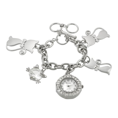 Geneva Platinum Women's Cat Charm Bracelet Watch