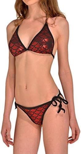 Vertiar Women's Fish Scale Shinny Strappy Bikini Triangle Swimsuit Swimwear