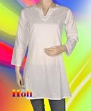 Daily wear Indian White Long 100% Cotton Kurta Womens Clothing Blouse Top Tunic Indian Kurta Size XL