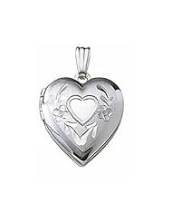 14k White Gold Hand Engraved Heart Picture Locket 1/2 in x 1/2 in