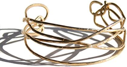 14k Gold Filled Hammered Cuff, Twisted Gold Bracelet