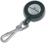 DURABLE - porte-badge avec mousqueton, anthracite, avec enrouleur, adapté à tous les badges DURABLE avec perforation pour clip, pince crocodile sur la face arrièr