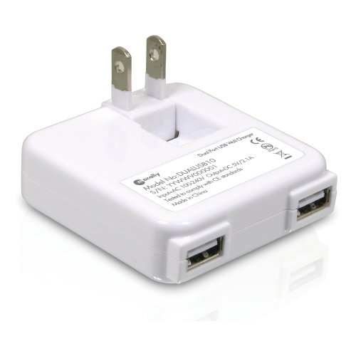 Macally 10 Watt Dual USB AC Charger for iPad, iPhone, iPod Touch and Other Mobile Devices (White)