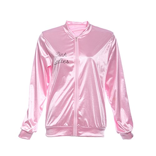Ladies 1950s Grease Pink Lady Jacket Costume T-shirt Party Fancy Dress