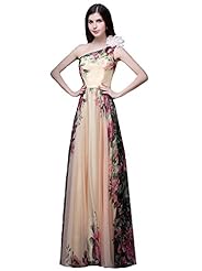 Petite A-line General Print Summer One Shoulder Lace-Up Chiffon Evening Dress/Prom Dress/Maxi Dress 